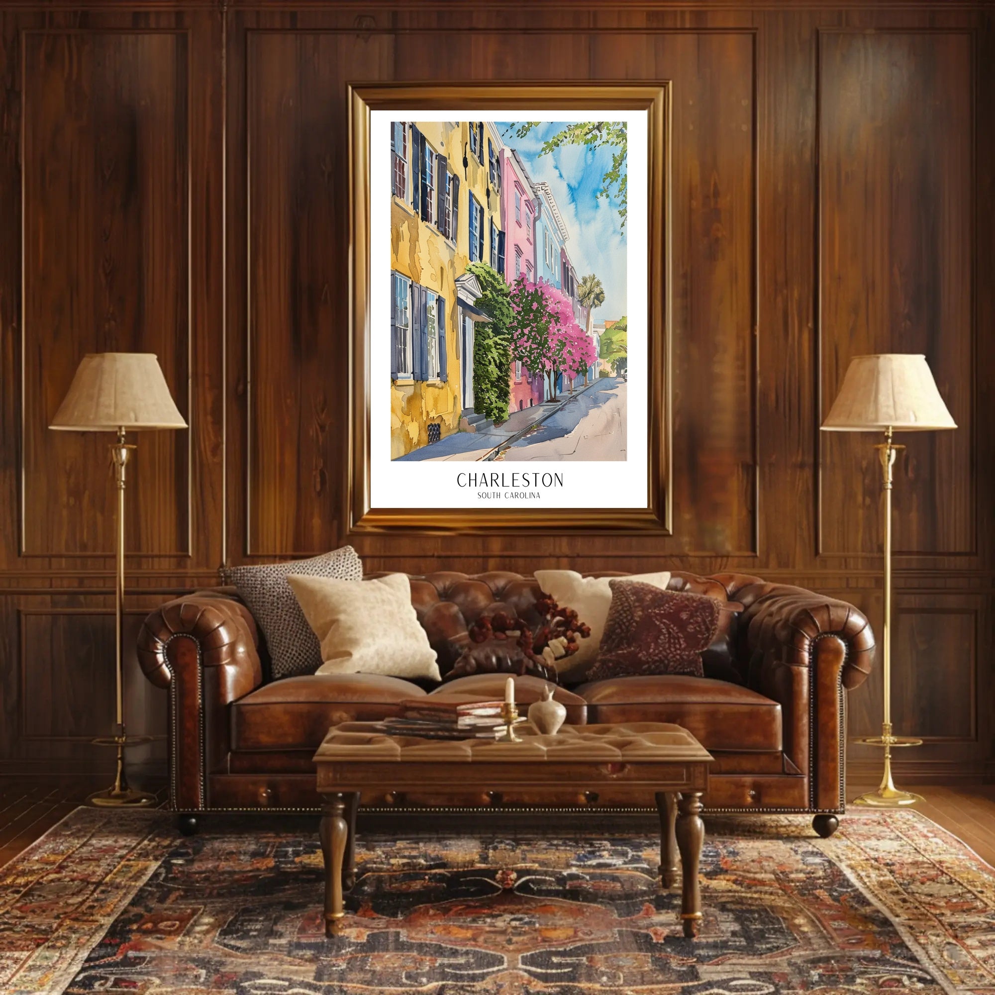 Charming Watercolor Charleston Street Scene Travel Poster PosterGoat