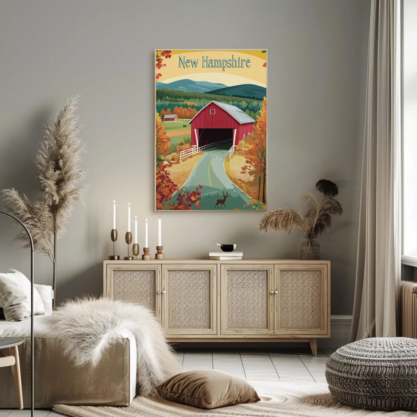 New Hampshire Vintage Poster Covered Bridge