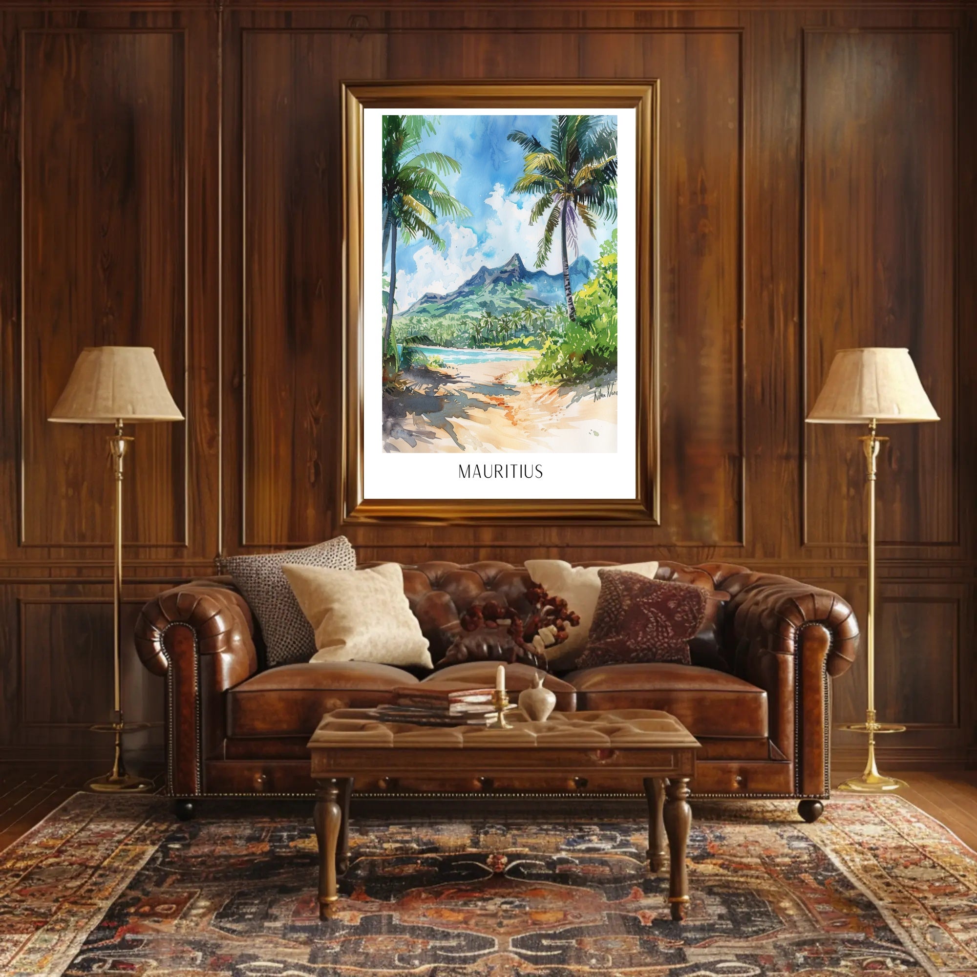 Mauritius Watercolor Landscape Travel Poster PosterGoat