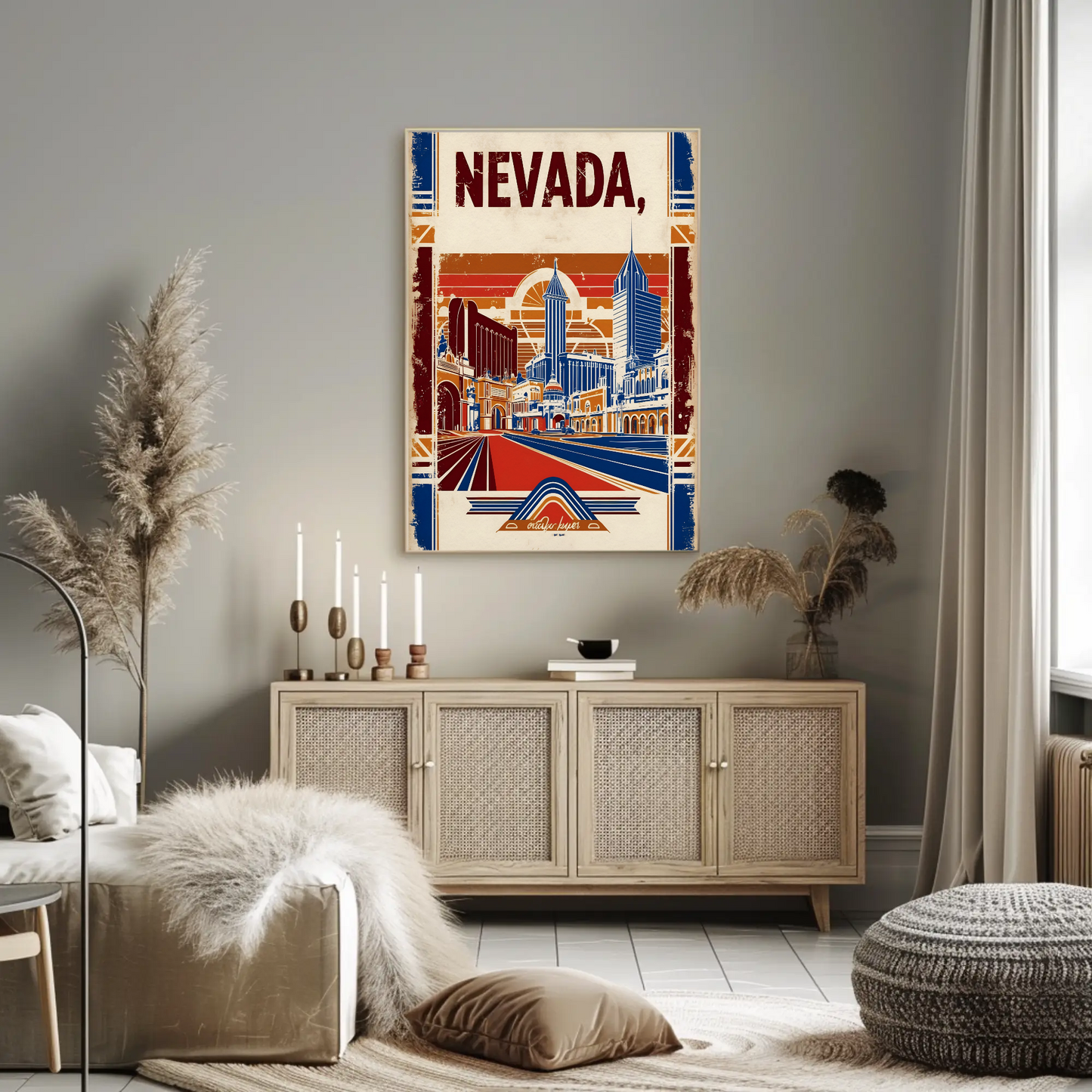 Nevada USA Desert Skyline Retro Vintage Travel Poster