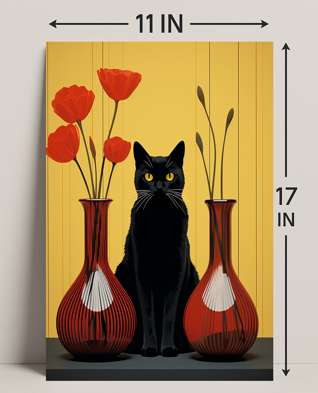 Black Cat And Red Vases Poster