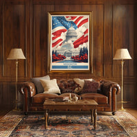 United States Capitol Vintage Artistic Patriotic Political Poster