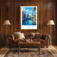 Cambridge Charm: Idyllic Canal Cityscape Travel Poster