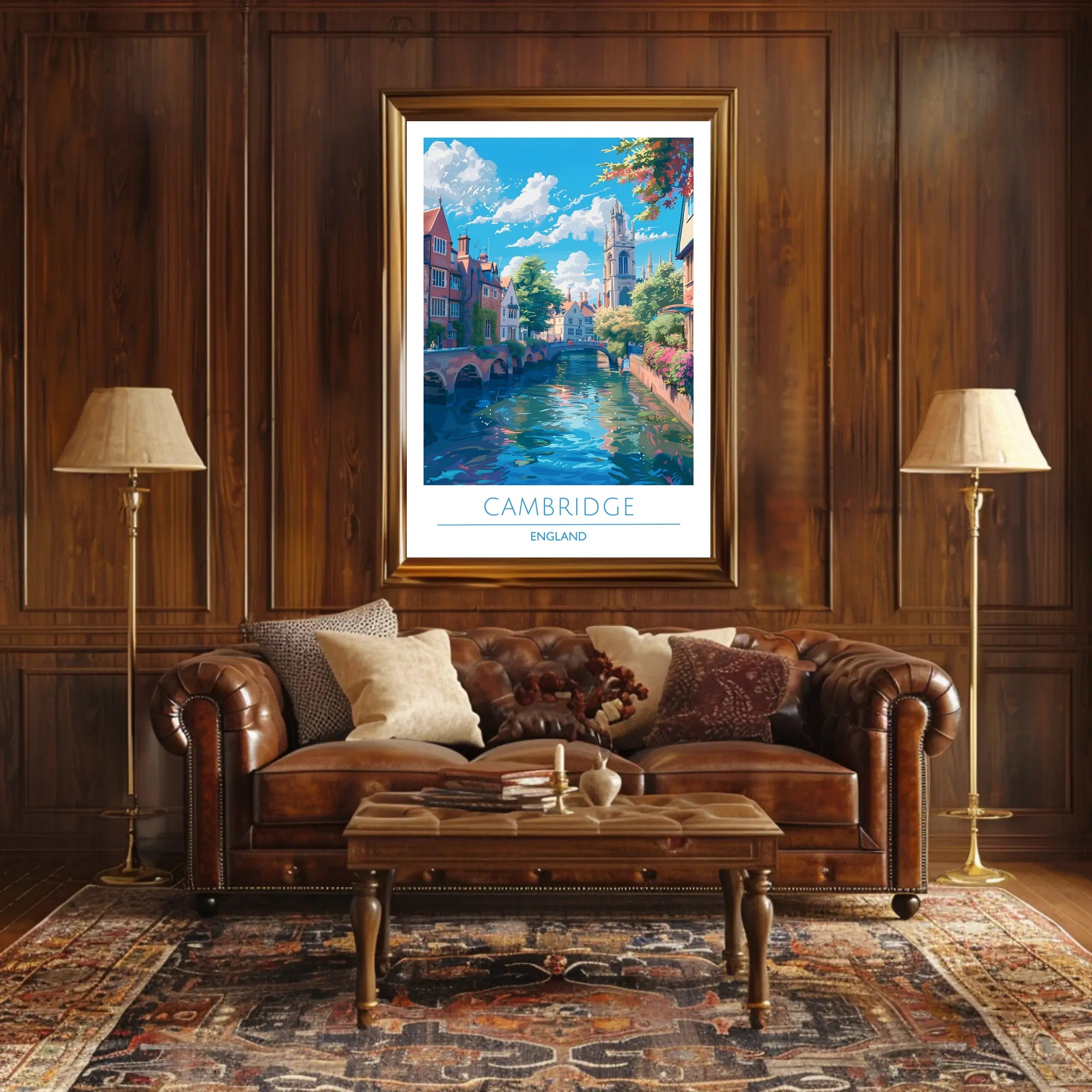 Cambridge Charm: Idyllic Canal Cityscape Travel Poster