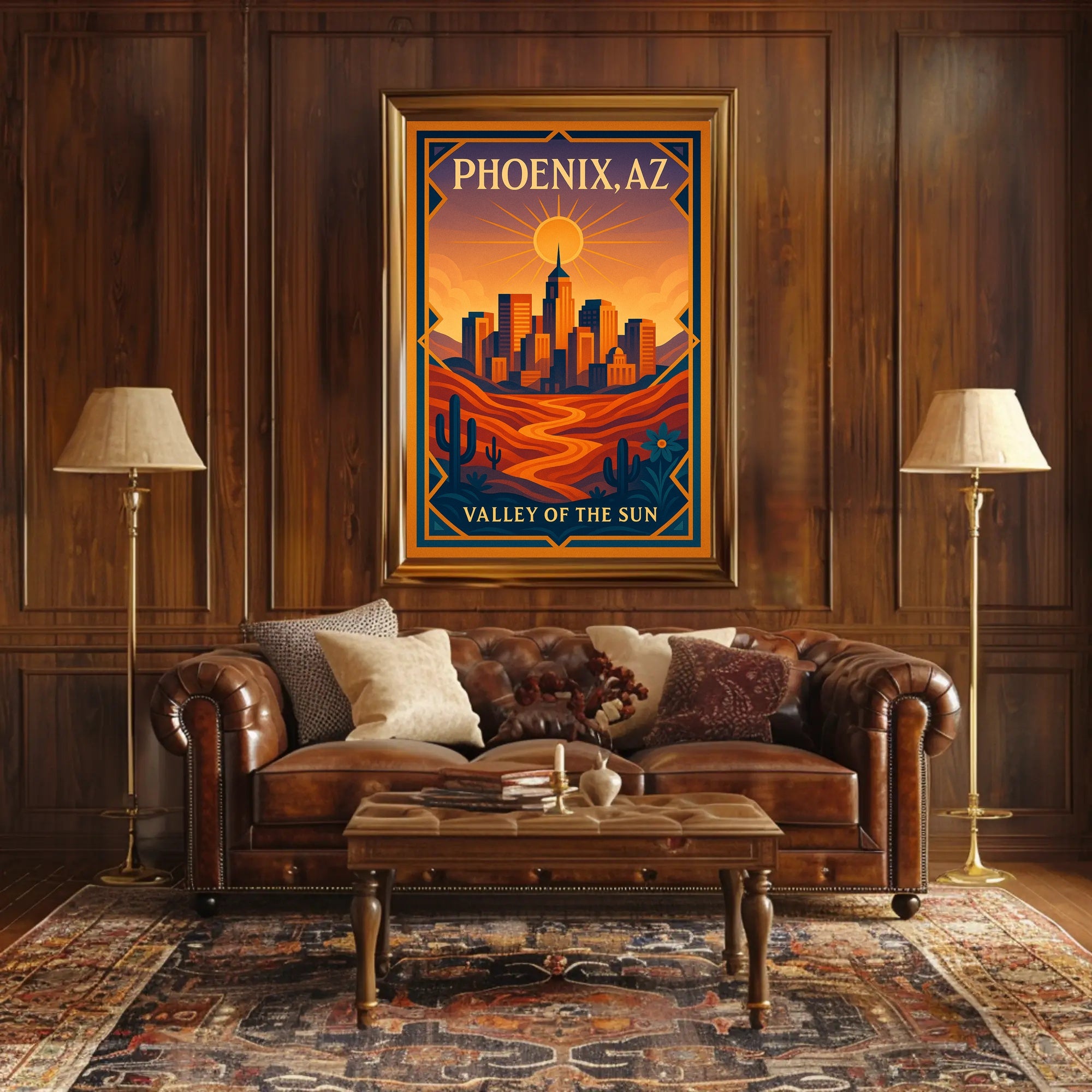 Phoenix Cityscape Vintage Travel Art Poster