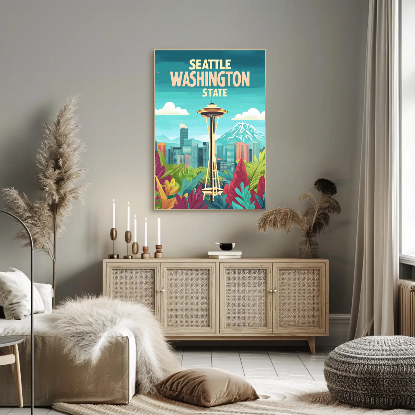 Seattle Washington State Vintage Style Poster