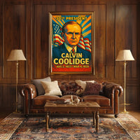 Calvin Coolidge 30th President of the United States Colorful Comic Book Style Poster