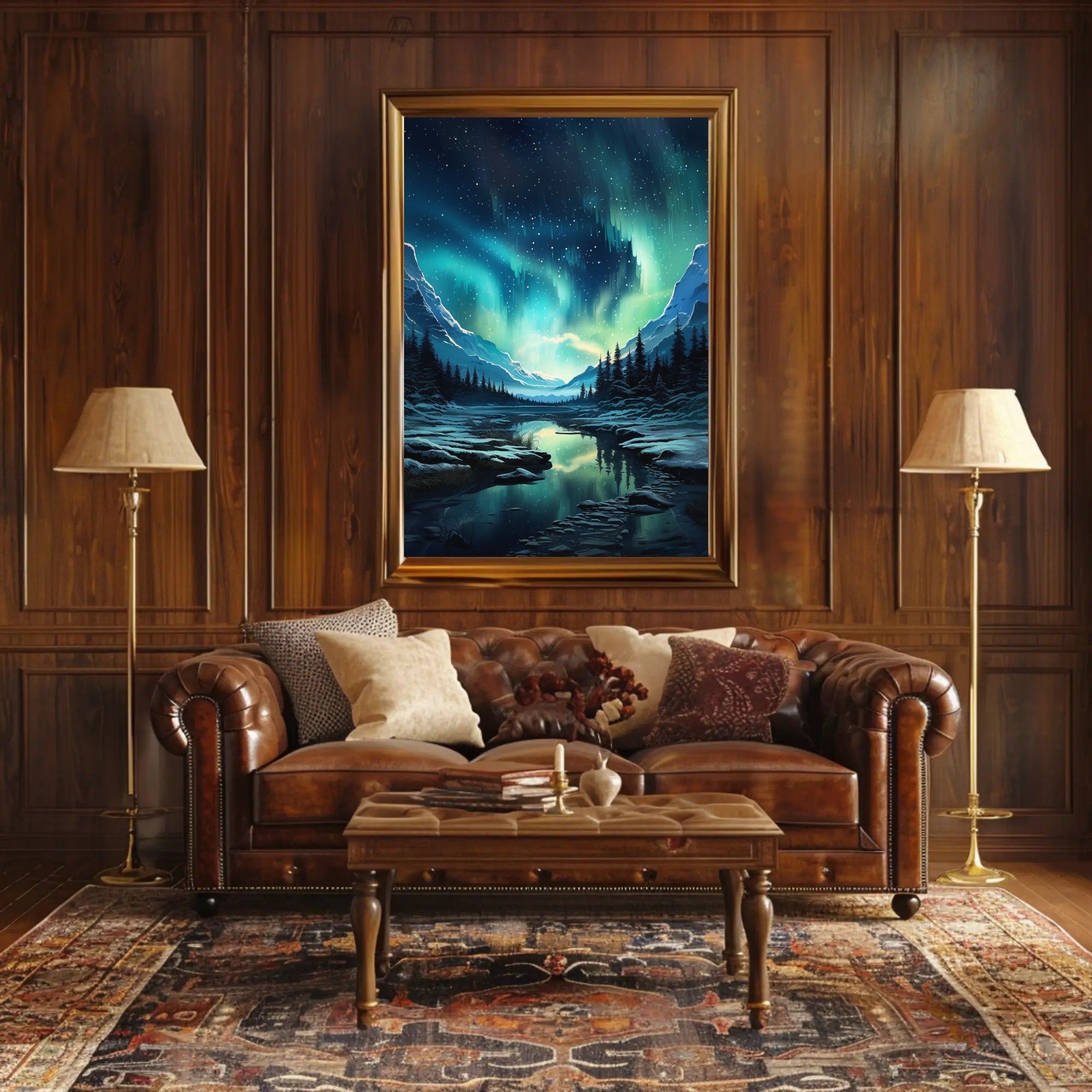 Serene Aurora Borealis Winter Landscape National Park Poster