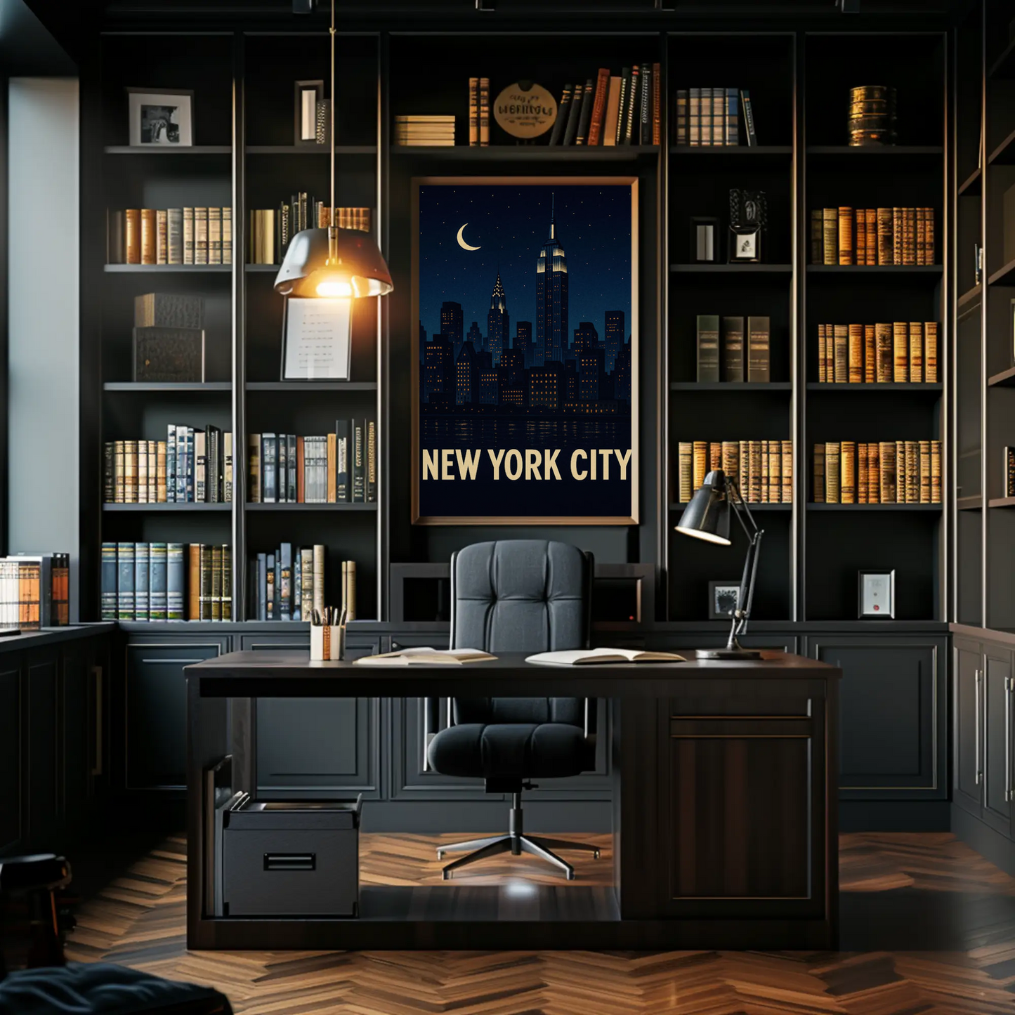 New York City Night Skyline Empire State Lights Travel Poster