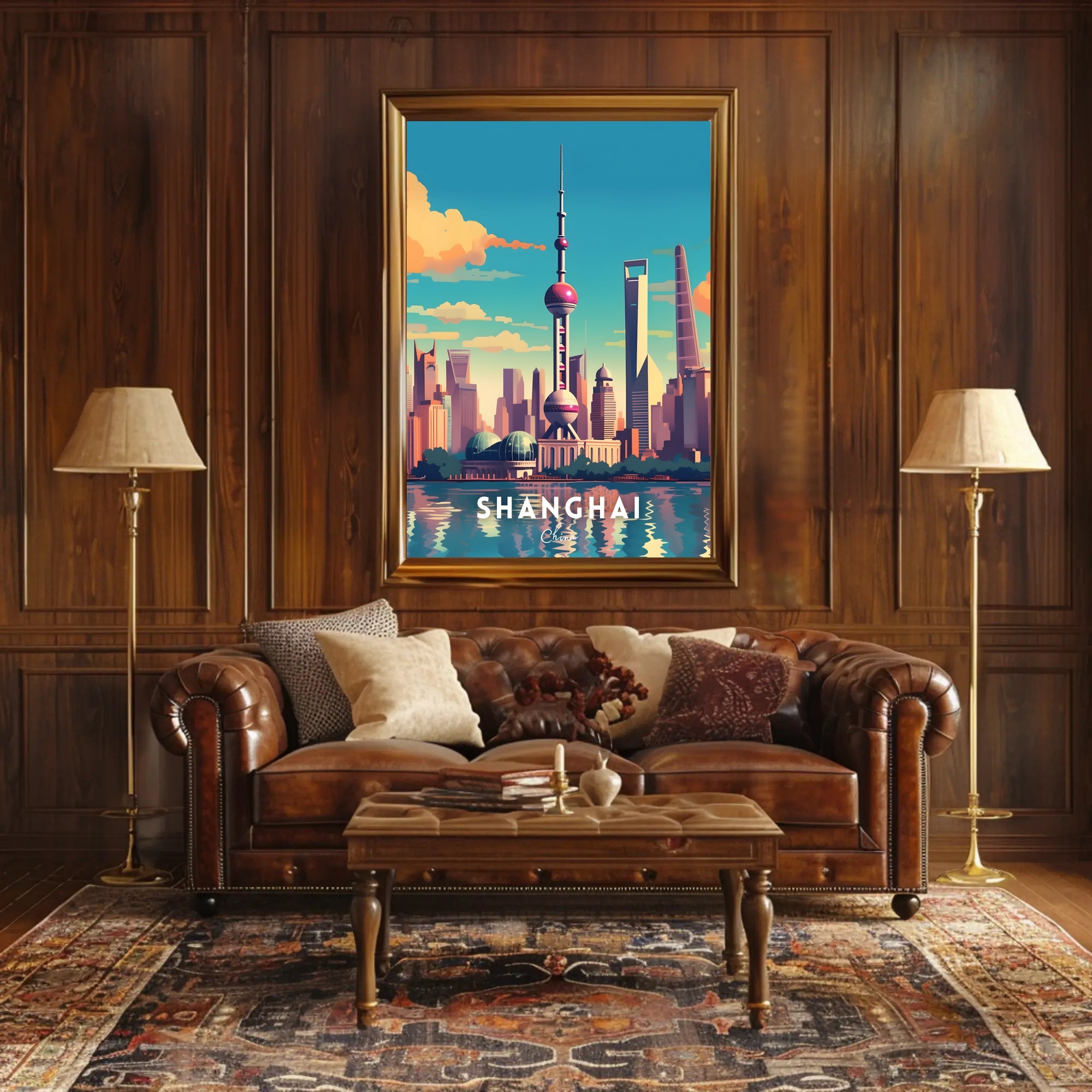 Shanghai Skyline Illustration Poster