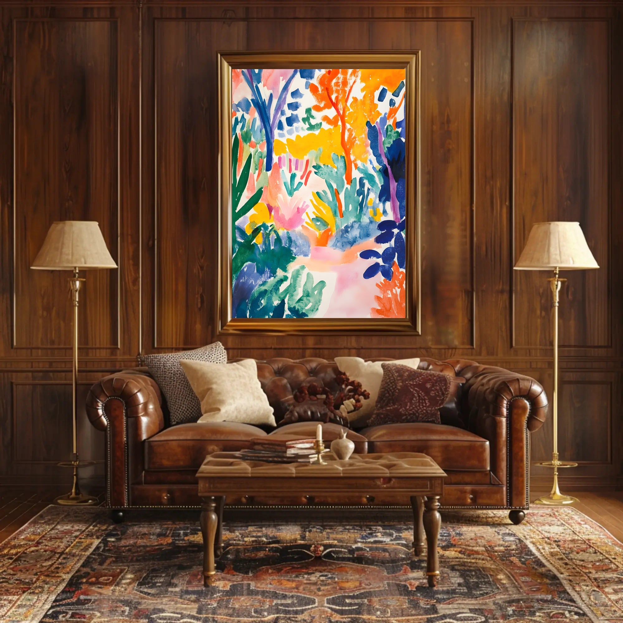 Vibrant Watercolor Forest Scene Abstract, Artistic, or Pop Culture Poster