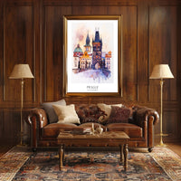 Prague's Charles Bridge Watercolor Urban or Cityscape Poster PosterGoat