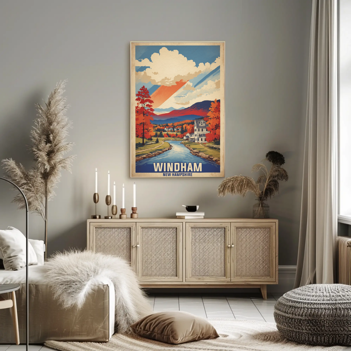 Windham Maine Lakeside Flag Retreat Vintage Travel Poster