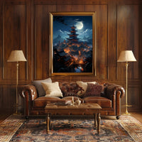 Moonlit Pagoda Village Poster