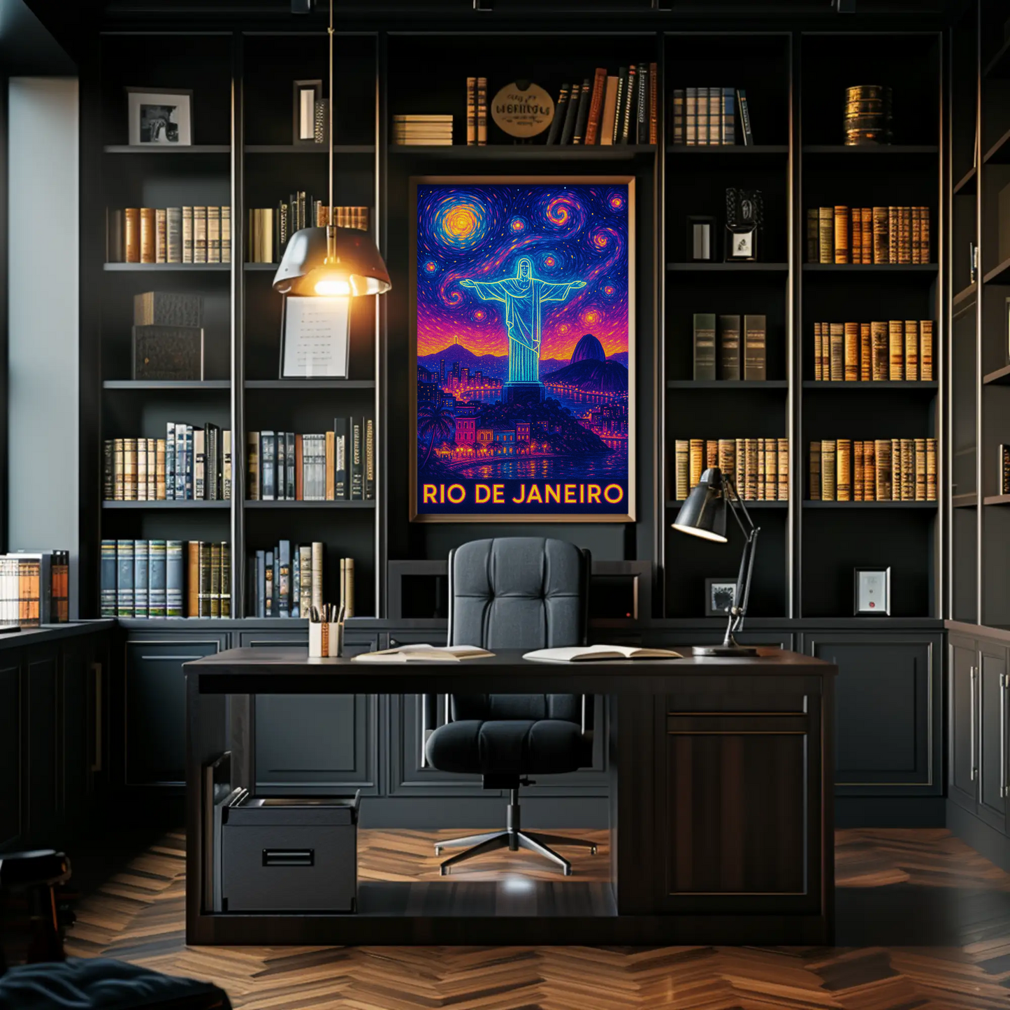 Rio De Janeiro Christ Neon Night Sky Travel Poster