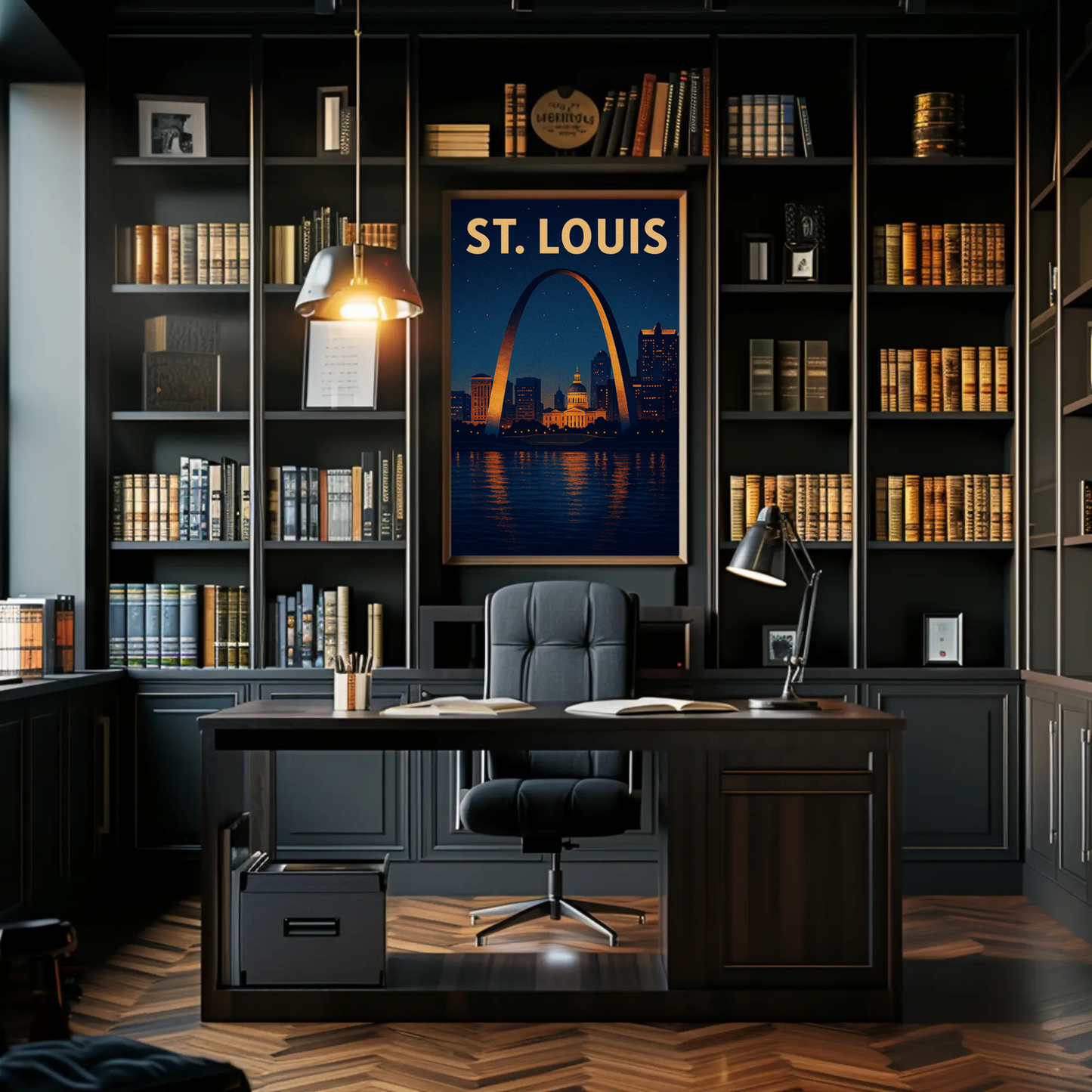 St Louis Arch Night Skyline Reflections River Poster