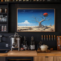 Surreal Desert Landscape with Red Sphere Artistic Poster