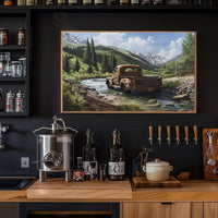 Vintage Truck in Serene Mountain Landscape Poster