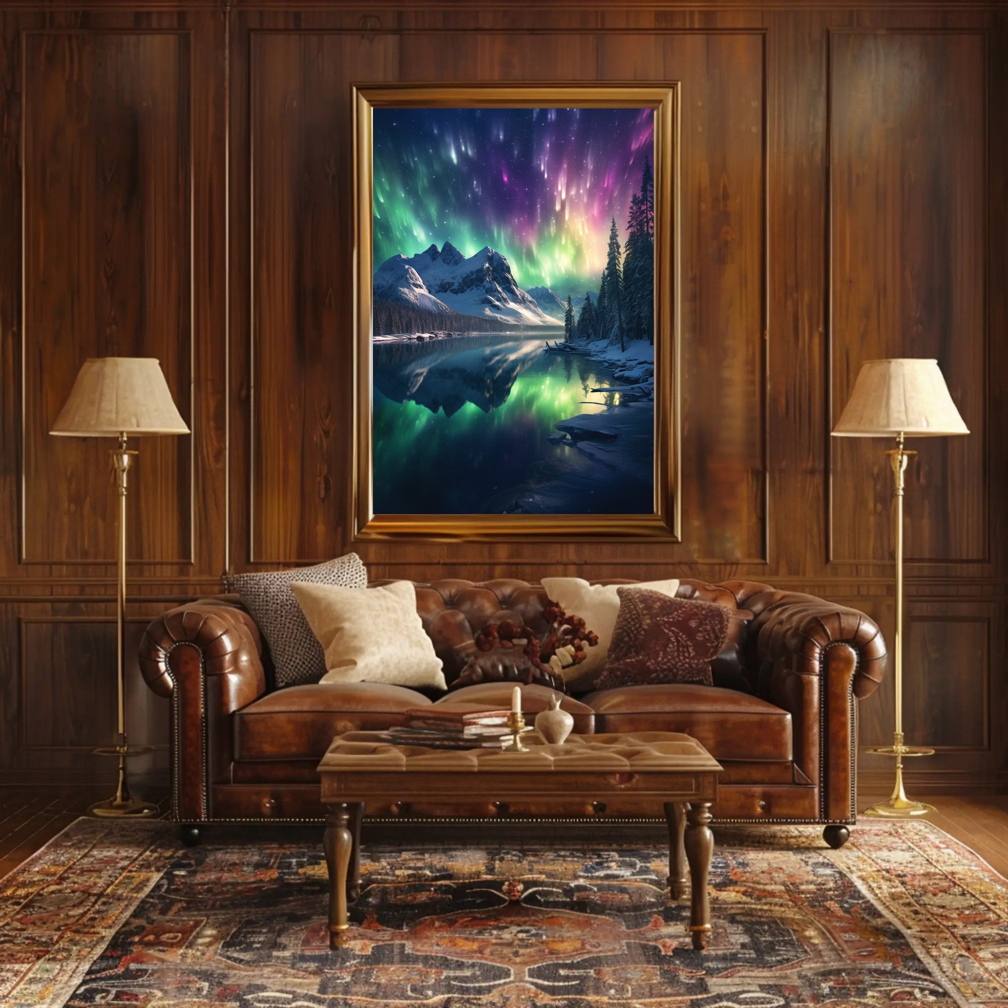 Serene Aurora Borealis Snowy Mountain National Park Poster