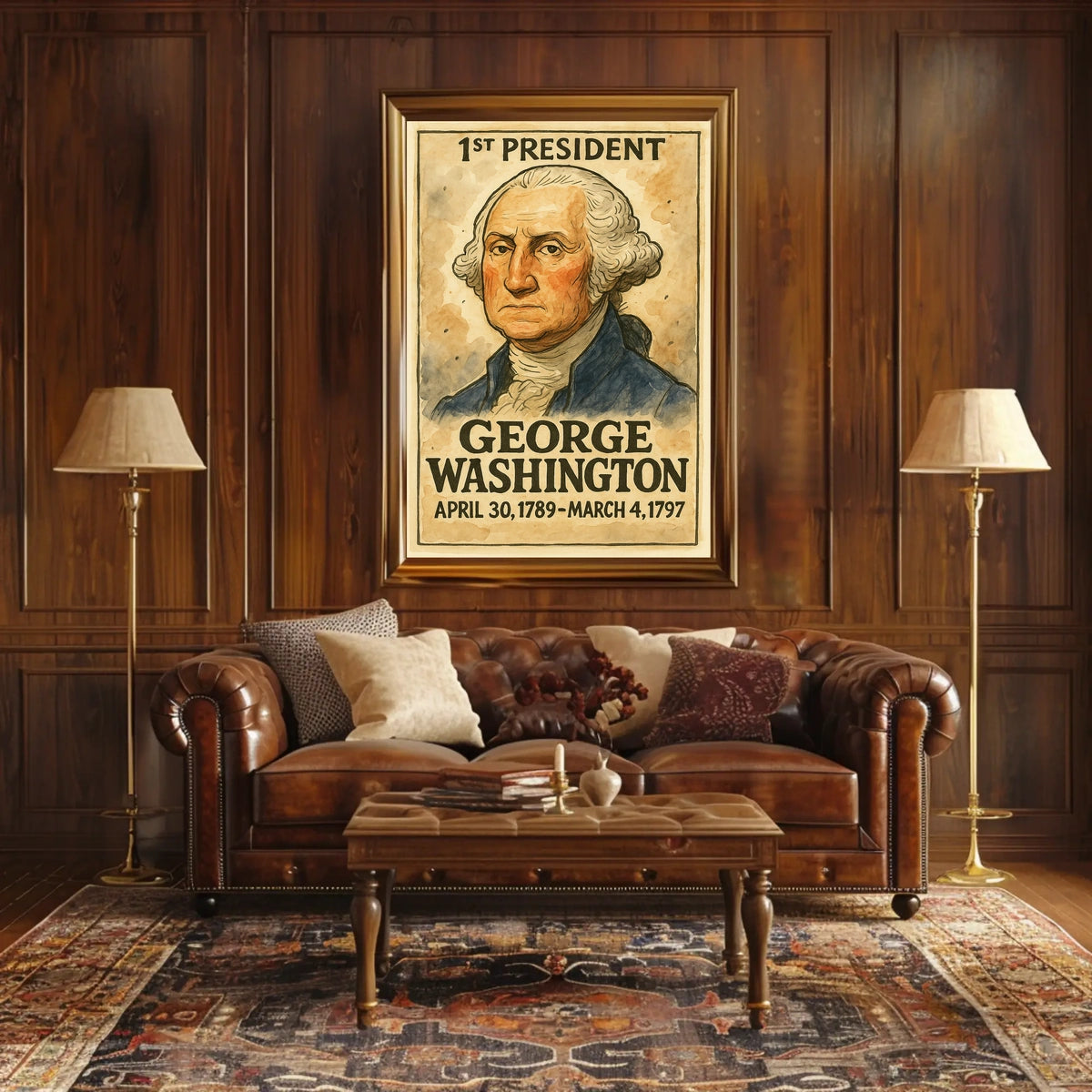 George Washington 1st President of the United States Exaggerated Cartoon Sketch Poster