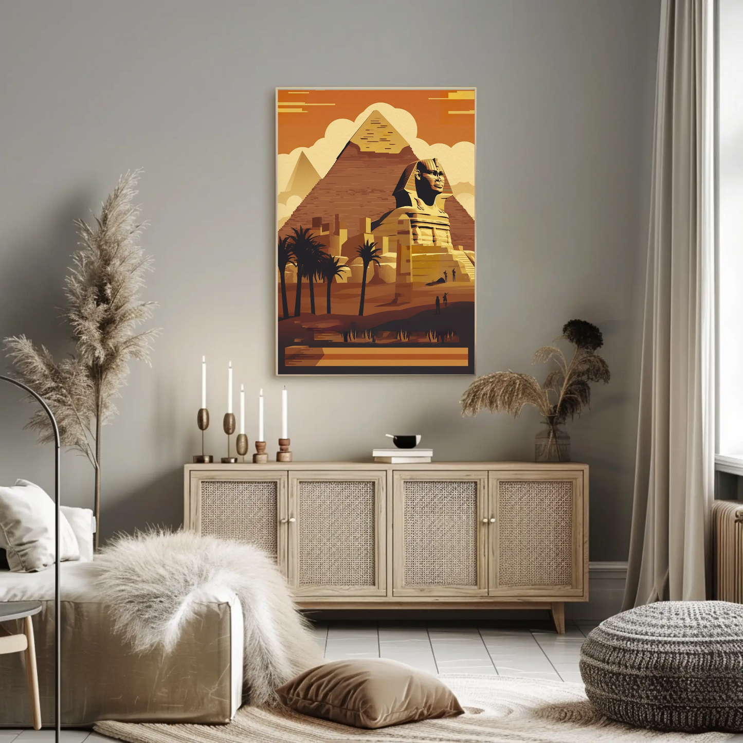 Sphinx Pyramid Desert Sunset View Vintage Travel Poster