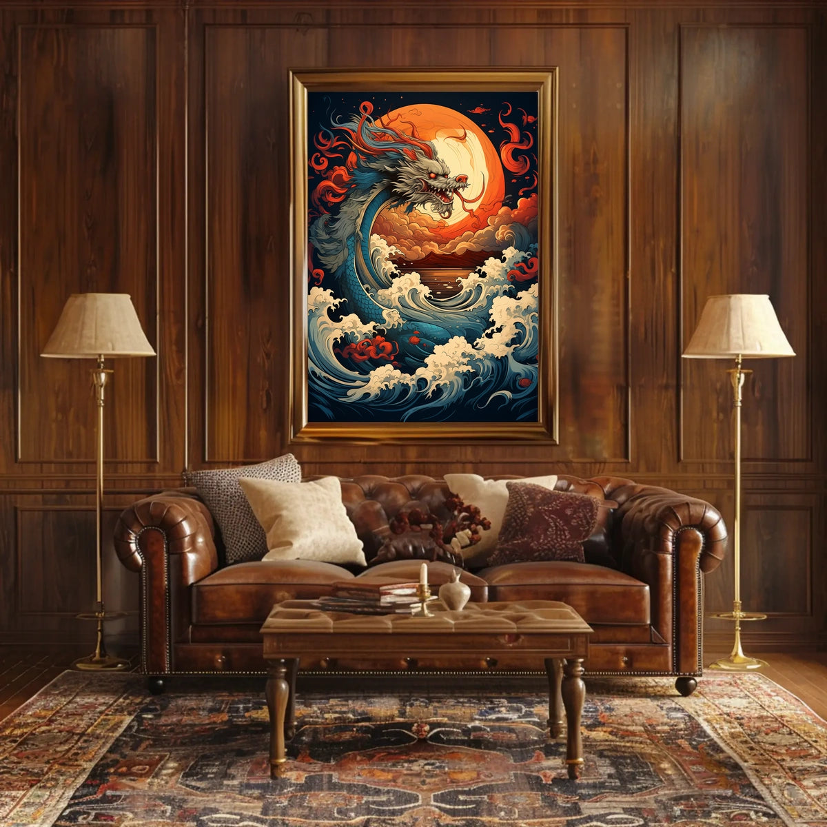 The Majestic Dragon And The Fiery Moon Poster