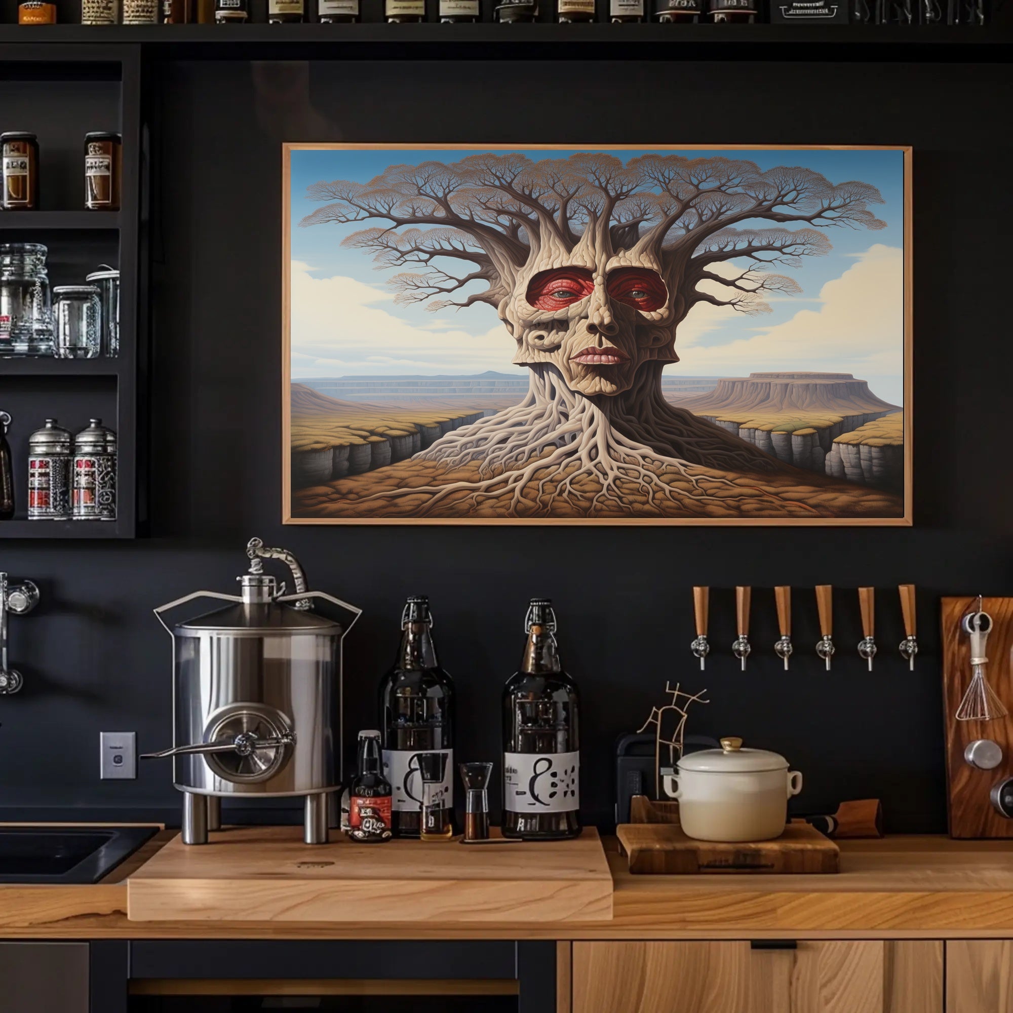 Surreal Tree Face in a Mystical Desert: Artistic Poster