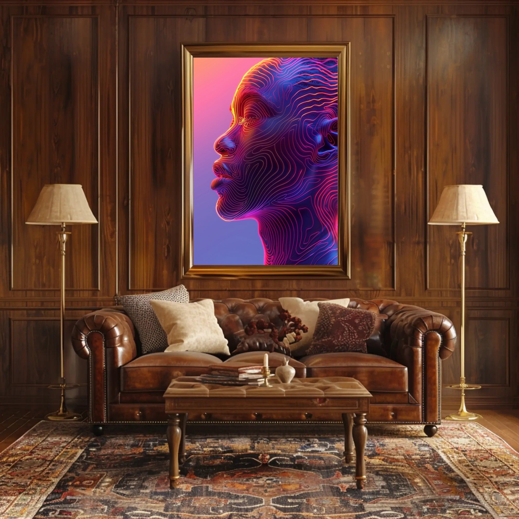 Futuristic Neon Human Profile Abstract or Artistic Poster PosterGoat