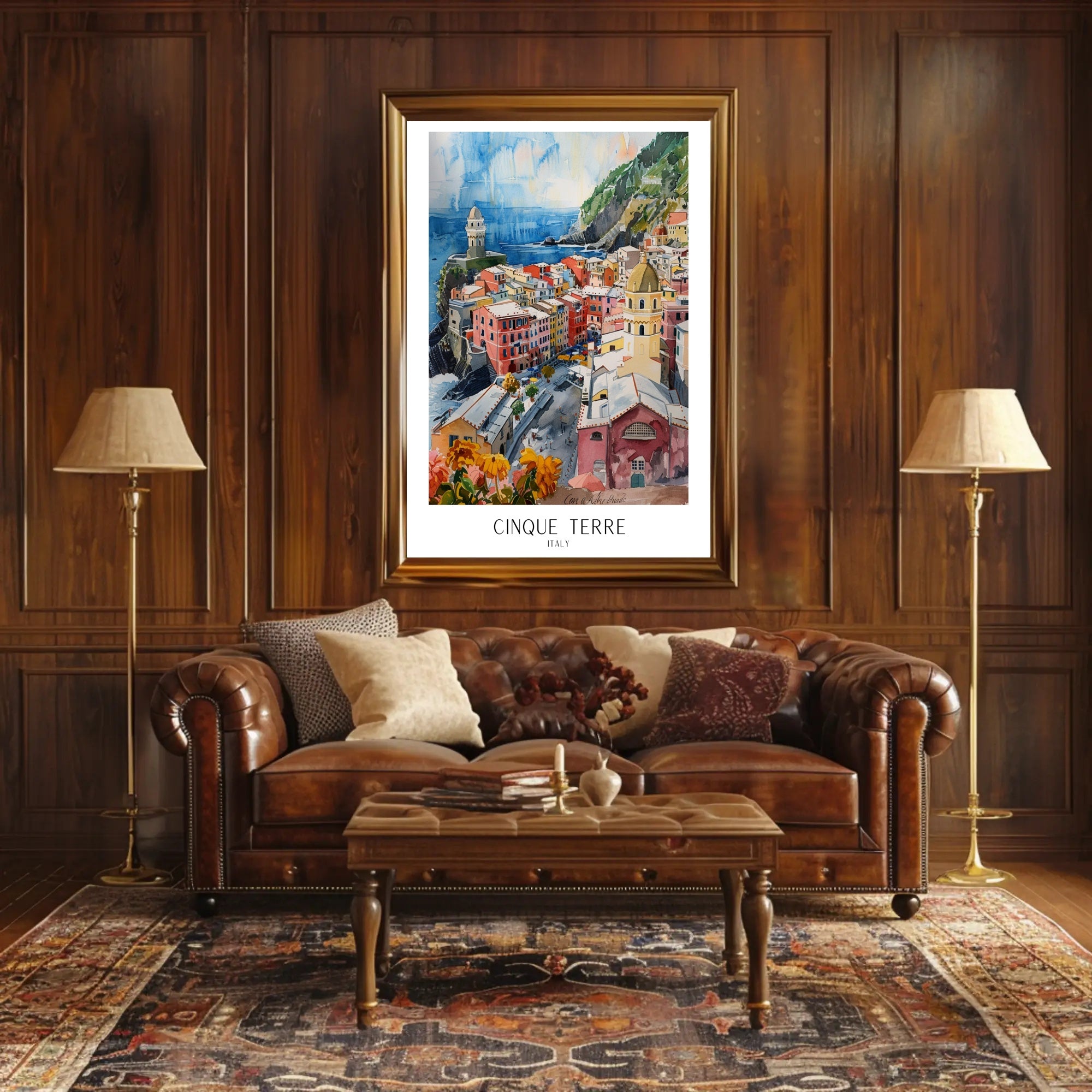 Colorful Cinque Terre Watercolor Art Travel Poster PosterGoat