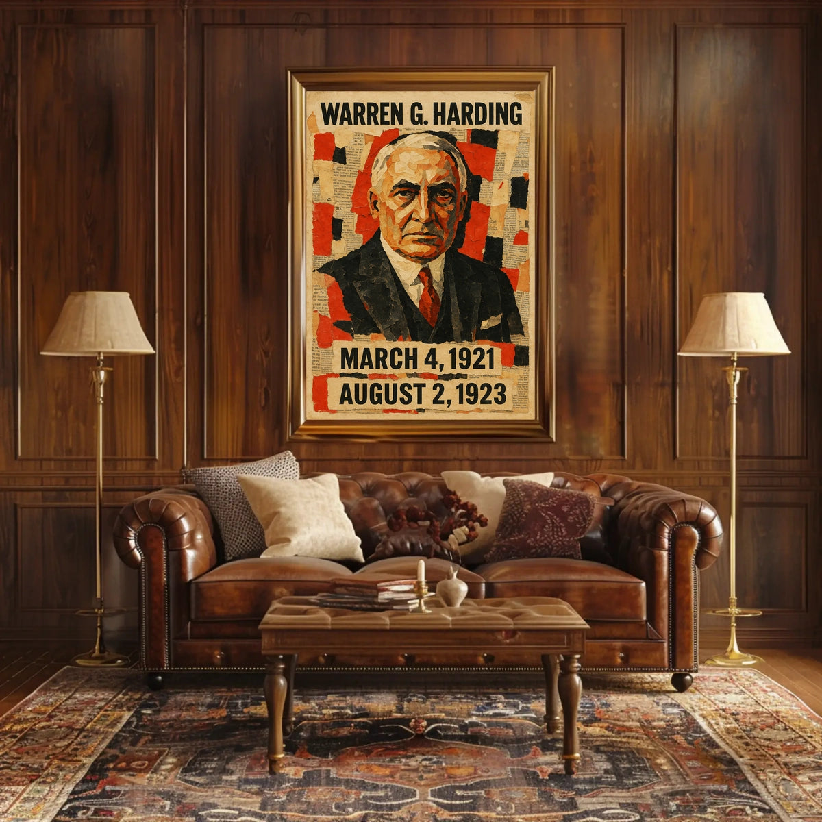 Warren G. Harding 29th President of the United States Layered paper Collage Poster