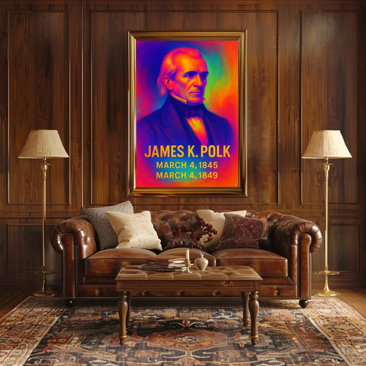 James K. Polk 11th President of the United States Neon Gradient Overlay Poster