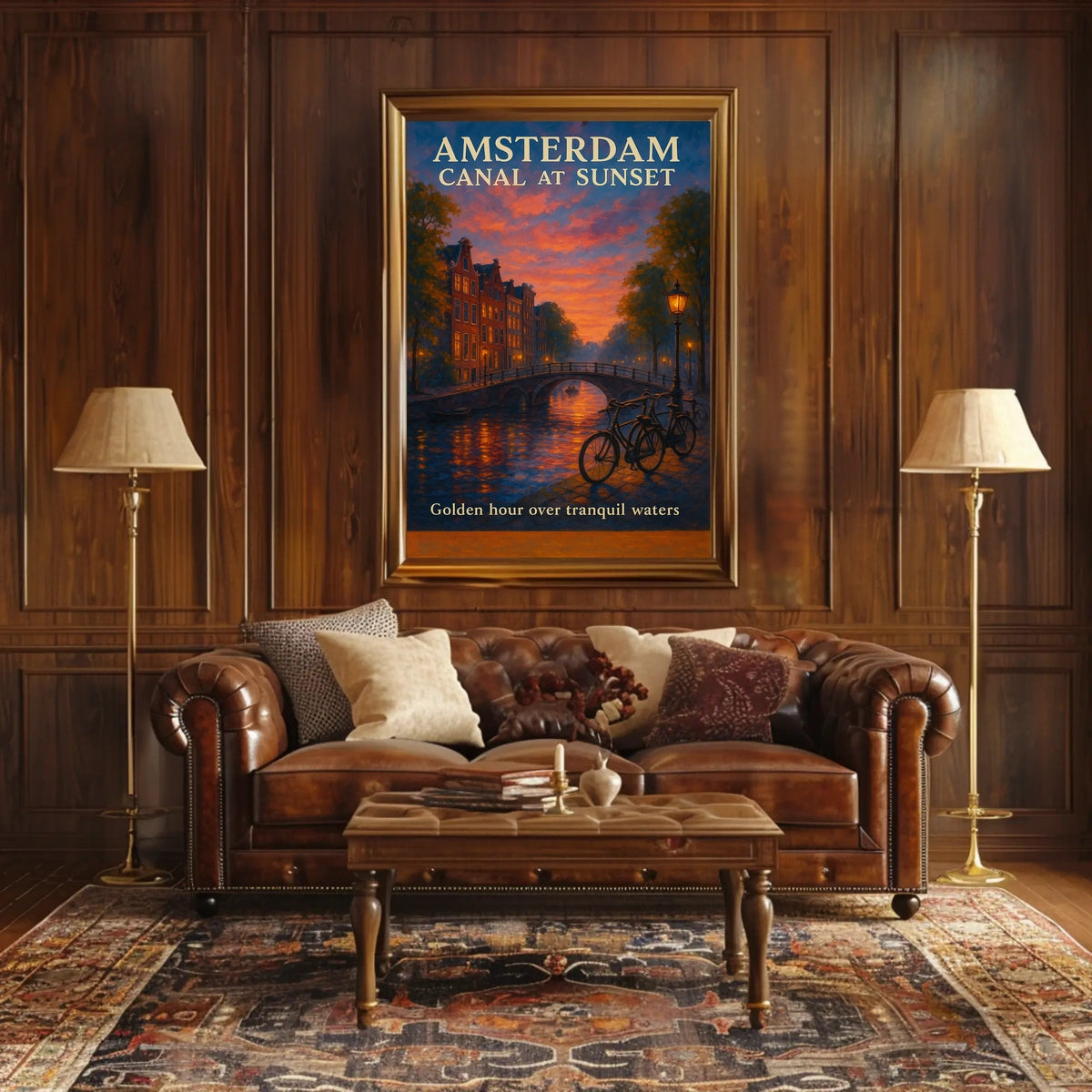 Amsterdam Canal Sunset Poster Golden Hour Wall Art Print