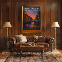 Amsterdam Canal Sunset Poster Golden Hour Wall Art Print
