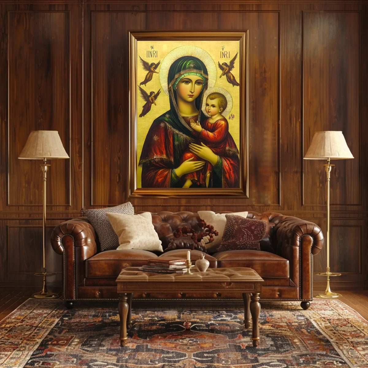 Virgin Mary and Baby Jesus with Angels Poster