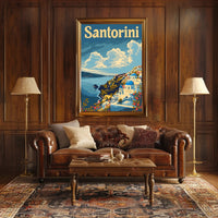 Santorini Dreamscape Coastal Scene Art Travel Poster