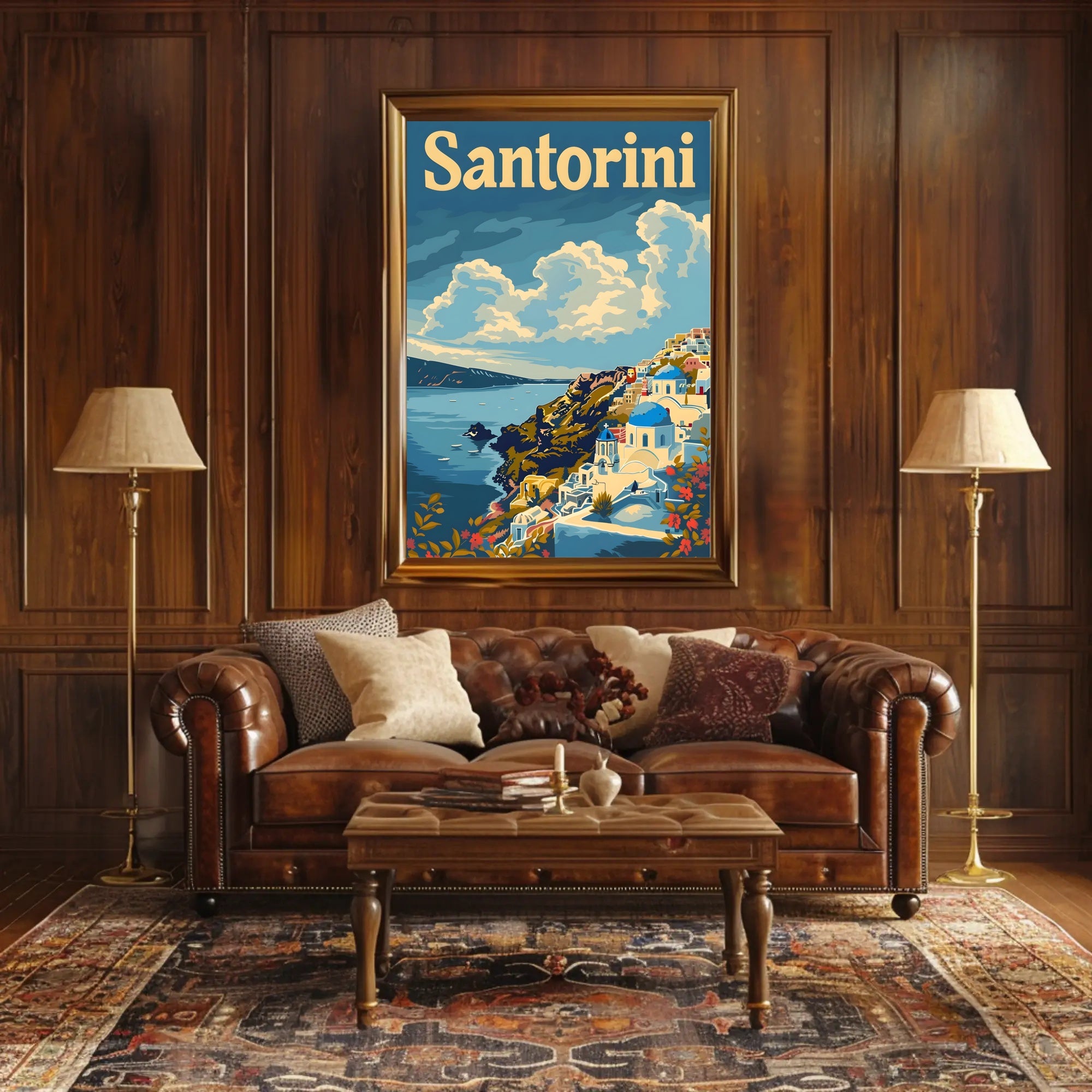Santorini Dreamscape Coastal Scene Art Travel Poster