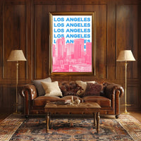Los Angeles Skyline Repeated Text Dynamic Travel Poster PosterGoat