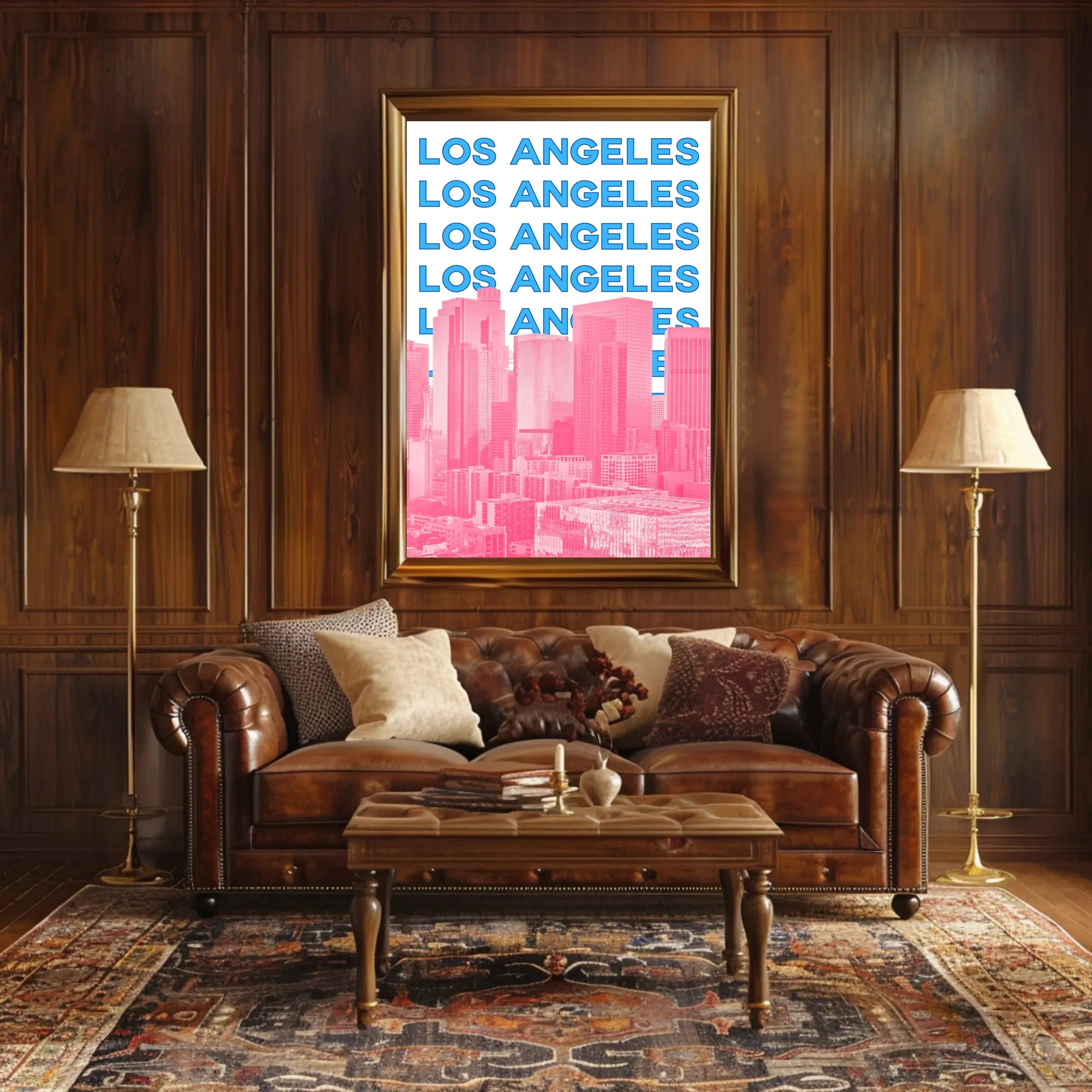 Los Angeles Skyline Repeated Text Dynamic Travel Poster PosterGoat