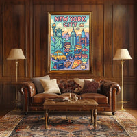 New York City Whimsical Cartoon Poster Modern Wall Art