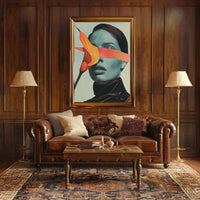 Surreal Blue Portrait with Orange Calla Lily Art Poster PosterGoat