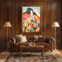 Vibrant Abstract Cityscape with Mountains Artistic Poster