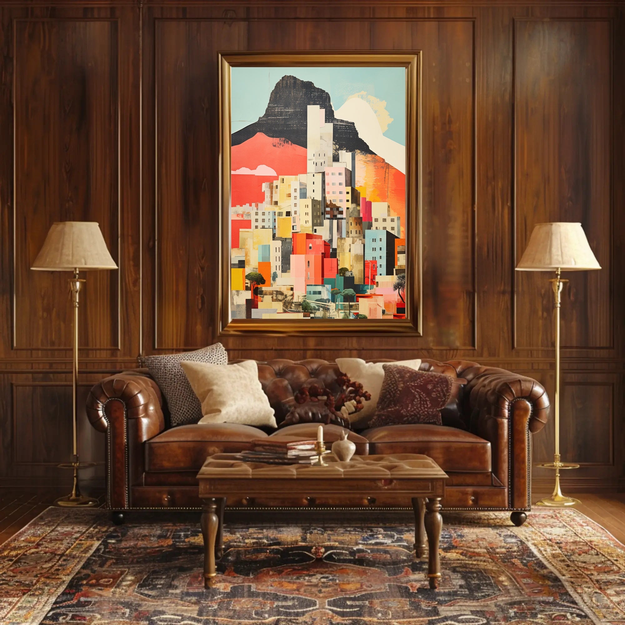 Vibrant Abstract Cityscape with Mountains Artistic Poster