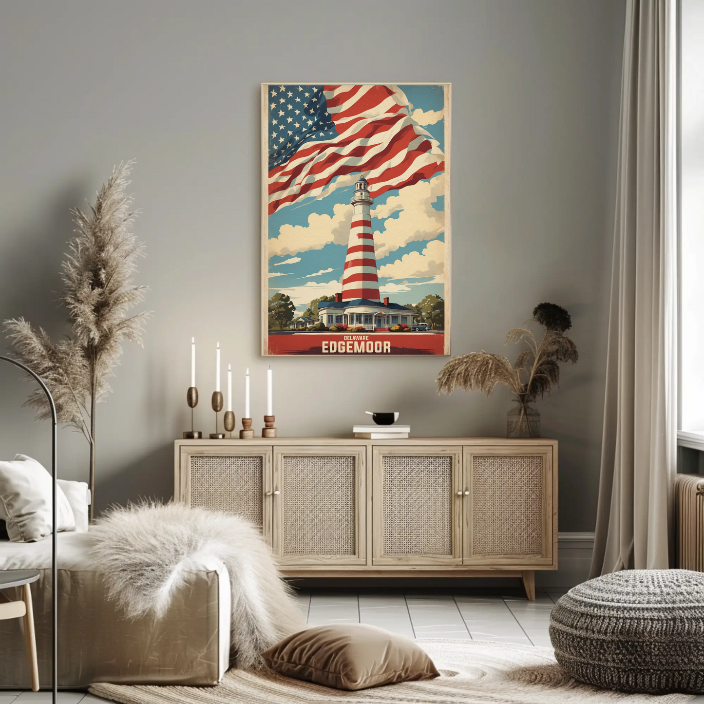 Edgemoor Delaware Lighthouse Pride Vintage Travel Poster
