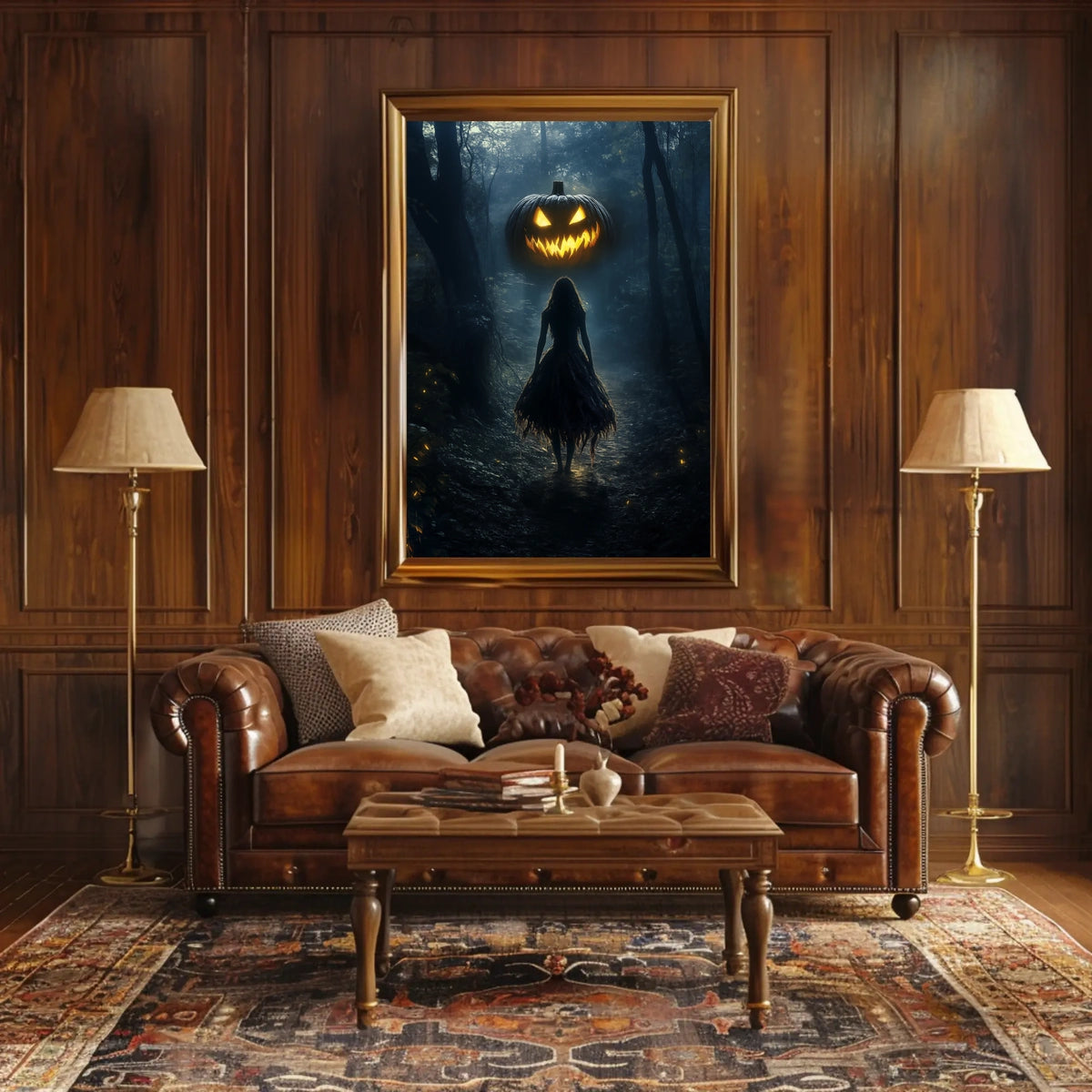 Mysterious Figure Halloween Forest Jack-o-lantern Poster