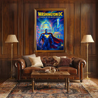 Superhero Patriotism in Washington DC Pop Culture Poster