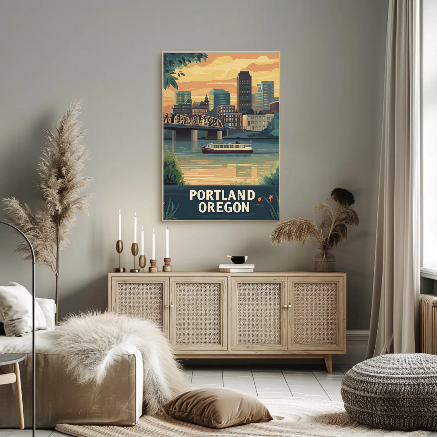 Portland Oregon Sunset Vintage Poster