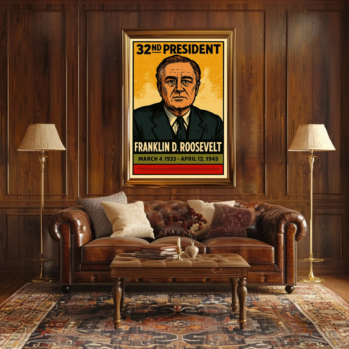 Franklin D. Roosevelt 32nd President of the United States Inked Comic Style Poster
