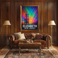 Elizabeth New Jersey Cityscape Vibrant Urban Pop Art Digital Painting Night Skyline Poster