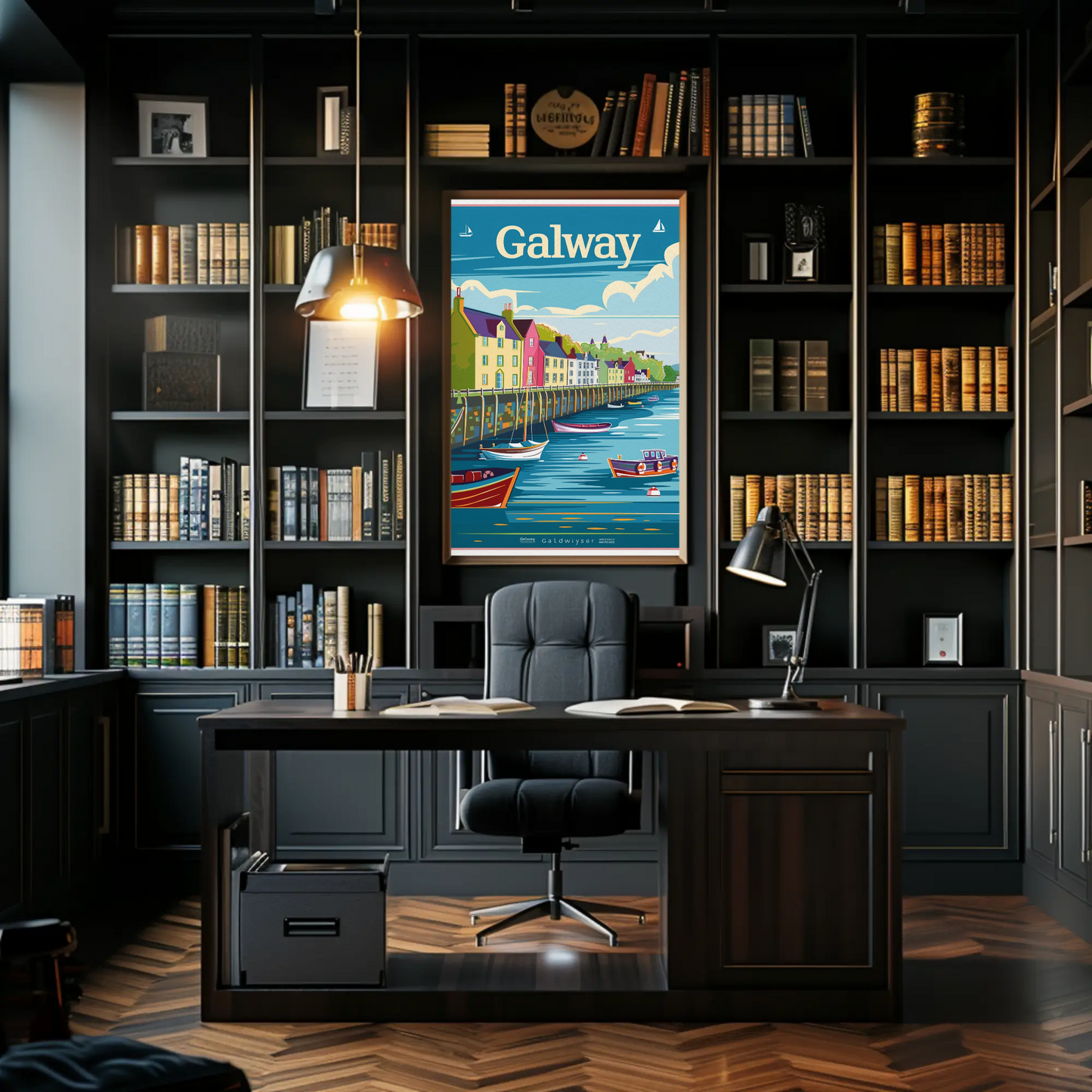 Colorful Waterfront Houses Galway Ireland Travel Poster
