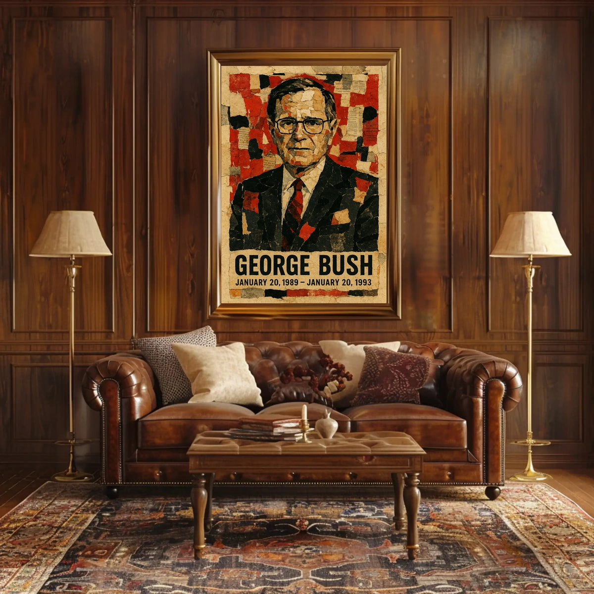 George H. W. Bush 41st President of the United States Layered paper Collage Poster